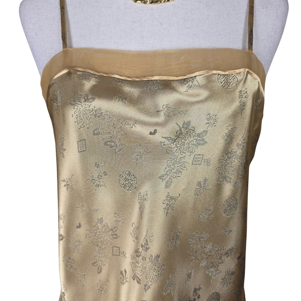 Vintage Y2K Slip Dress SZ M/L Gold Satin Asian Prom Fairy Floral Jacquard Whismy - Picture 9 of 16